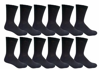 12 Pairs Men's Athletic Solid Black Cotton Crew Socks Sports Socks Size 9-11 USA - Image 1 of 4