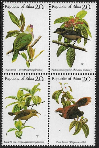 Palau #8a MNH Block - Birds Cover