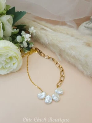 Nueva Colección Hecho a Mano Asimétrico Agua Dulce Perla Imitación Collar de Cadena Foto 1 de 4