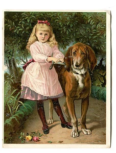 Victorian Trade Card DR JAYNES TONIC VERMIFUGE Girl w Giant Dog He Wont Hurt U - Picture 1 of 2