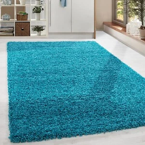 Shaggy Hochflor Langflor Teppich Soft Wohnzimmerteppich Farbe Türkis Einfarbig - Bild 1 von 5