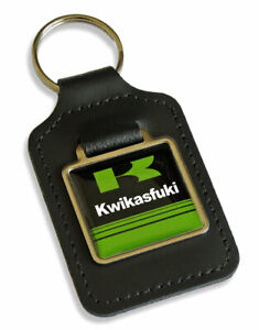 Kwikasfuki Keyring for Kawasaki GPZ ZXR ZX Z Ninja Key Green & Black Leather Fob