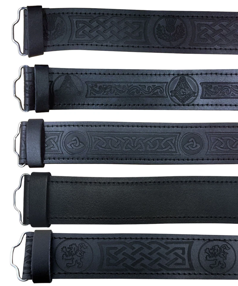 CC Scottish Black Leather Belt Brown Masonic, Plain Kilt Belts without Buckle