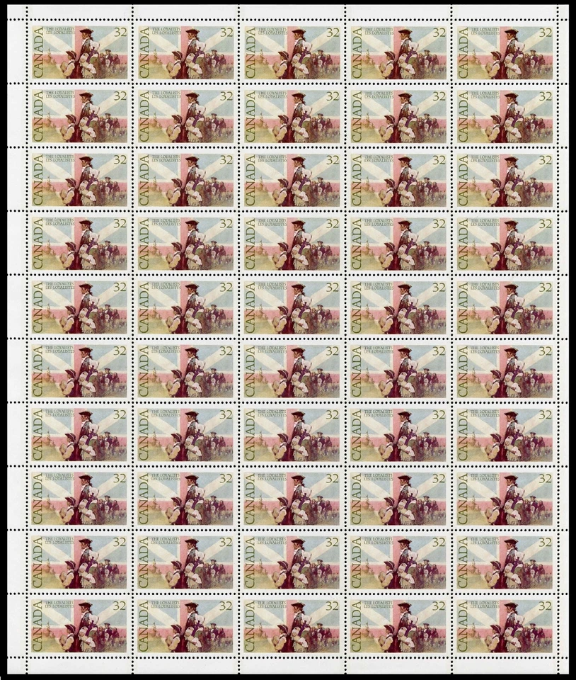 Full Pane of 50 - Canada Stamps #1028 - Loyalists and British flag (1984) - Image 1 of 1
