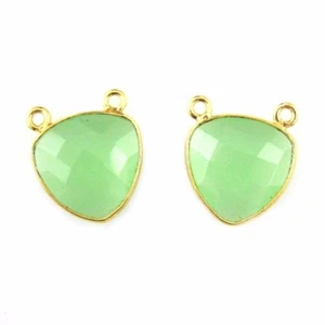 Bezel Gem Links - Gold Vermeil - Small Trillion- 15mm - Prehnite Chalcedony -1pc - Picture 1 of 3