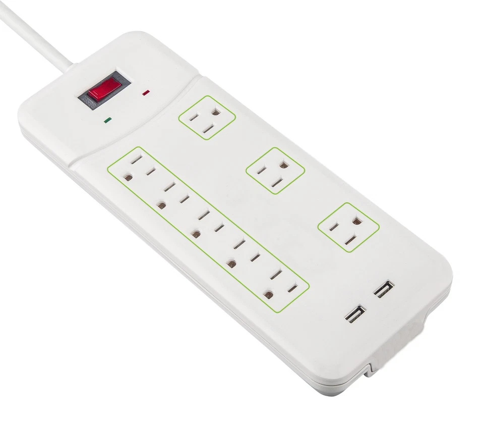 8 Outlet Power Strip Surge Protector with 2 USB 3ft 15A 125V 900J - Image 1 of 1