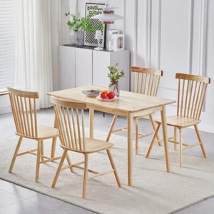 4pcs Windsor Solid Wood Dining Chairs & Rectangular Dining Table Dining Room Set - Picture 1 of 15