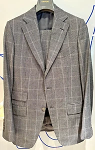 TOM FORD "Regency" Light Grey Flannel Check Wool/Silk Size 38R (48 EU) Suit - Picture 1 of 11