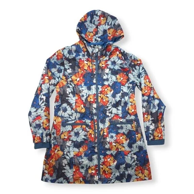 Joe Browns Raincoat Womens Size UK 18 Blue Floral Leaf Pattern Full Zip Jacket - image 1 of 4