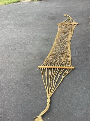 Hamaca de cuerda MCM original vintage ganchos de latón patio playa decoración Foto 1 de 4