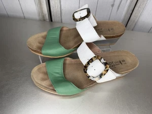 Naot Kingdom Sandals White Green Leather Open Toe Slide Wedge Size EU40 US 9/9.5 - Picture 1 of 5