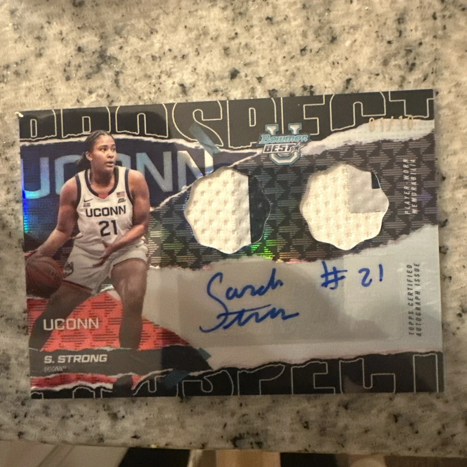 2024-25 Bowman Best Sarah Strong Prospect Player Worn Tri Patch Jersey Auto /10  - Image 1 of 4