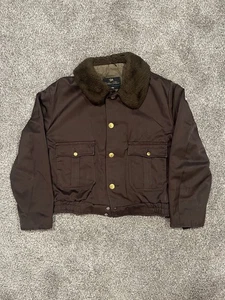 50s/60s Golden Fleece Fur Collar Satin Bomber Two Pocket Jacket - Picture 1 of 5