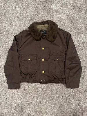 50s/60s Golden Fleece Fur Collar Satin Bomber Two Pocket Jacket - Image 1 of 4