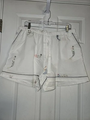 Print Fresh Embroidered Mermaids White Pajama Shorts XL - Image 1 of 4