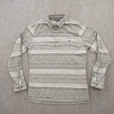 Express Shirt Mens Medium Gray Button Linen Long Sleeve Chambray Striped - Image 1 of 4