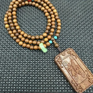 Collana Kalimantan legno di agar intagliato maglione catena talismano ciondolo amuleto - Foto 1 di 8