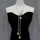 Kultivierte weiße Reisperle Larimar lila Murano Glas lange Rosenkranzkette Halskette