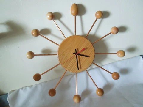 19" Quartz Wall Clock Mid-Century Modern George Nelson Style Wood & Copper  NEW! Cover