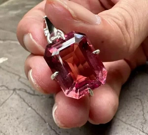 30+ Ct Color Change Alexandrite Emerald Cut 925 Solid Silver Pendant Gemstone - Picture 1 of 6