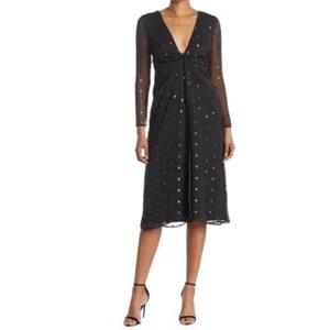NSR NWT Nordstrom Black Gold Dot Chiffon Empire Twist Dress Size MEDIUM - Picture 1 of 5