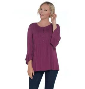 Laurie Felt Knit Rayon Made From Bamboo Blend Henley Top Plum XXS A309502 - Picture 1 of 7