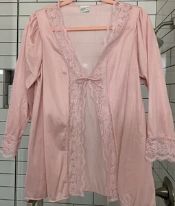 Vintage Jill Andrea of New York Short Pink Lace Robe Bed Jacket Size Large Nylon - Picture 1 of 9