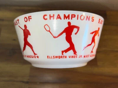 Vintage 1937 Milk Glass Bowl “Eat A Breakfast Of Champions” Wheaties Promo Ad 5” - Image 1 of 4