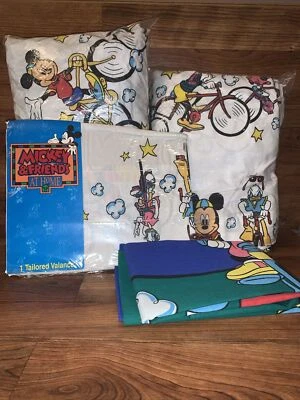 Vintage 1990’s Mickey And Friends Tour De Mick Sheet Set For Twin W/ Valance New - Image 1 of 4