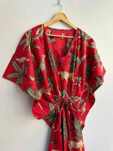 Indian Vintage 100% Cotton Long Beach Maxi Kaftan Dress One Size Caftan Kimono - Picture 1 of 7