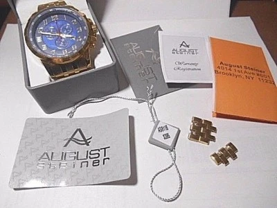 August Steiner Men's AS8118YG GOLD TONE Stainless Steel CHRONO Watch WITH BOX - Image 1 of 4