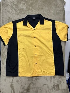 HILTON Bowling Retro Jersey Camp Shirt Large Men's 3XL Yellow Black Cotton Blend - Picture 1 of 13