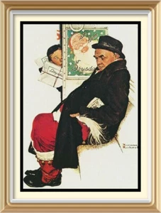 Original c1975 NORMAN ROCKWELL 50+ yr Old Print SANTA SUBWAY CHRISTMAS 1940 NYC - Picture 1 of 1