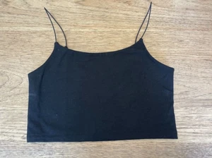 Victoria’s Secret Pure Black Logo MEDIUM Cotton Cropped Tank Top VS!!! - Picture 1 of 1