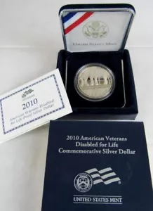 2010 American Veterans Disabled 4 Life 90% Silver Dollar Proof Coin with Box COA - Picture 1 of 4