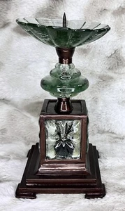 Antiguo Candelabro Cristal Vidrio Verde Base Metal Estilo Victoriano - Imagen 1 de 5