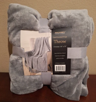 Grace Elizabeth Luxury Linens Hand Knotted Fringe Throw Oversize 50"x70" Grey - Image 1 of 2