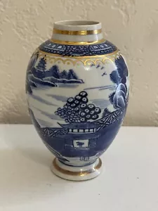 Antike chinesische Porzellanvase aus dem 18./19. Jahrhundert blau & weiß goldfarbene Highlights - Bild 1 von 16