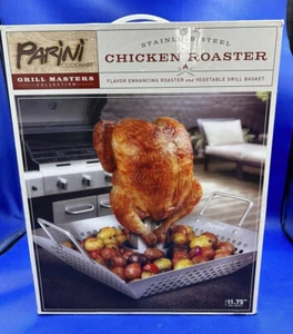 BBQ Chicken & Vegetables Roaster Grill Basket Stainless Steel Parini Cookware - Picture 1 of 10