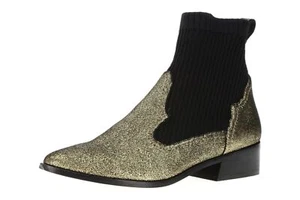 cecilia NY 250214 Womens Thomas Leather Bootie Gold/Black Size 8 Medium - Picture 1 of 5