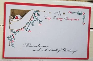 Postcard: Holiday, "A Very Merry Christmas", White, Holly, Red House, ca 1910s - Picture 1 of 2