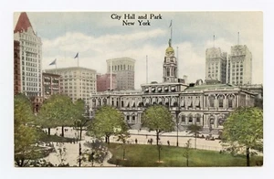 City Hall and Park, New York City, NY Color Postcard - Picture 1 of 2