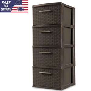 Weave Tower Storage Organizer Easy To Clean Durable Plastic 4 Drawer Household - Picture 1 of 6