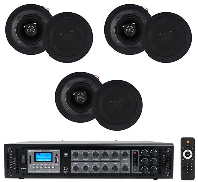 Rockville RCS180-6 70v Commercial Amplifier w/Bluetooth+(6) 4" Speakers in Black - Image 1 of 4