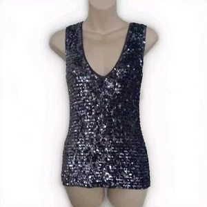 WHISTLES Silver Sequined Knit Top Evening Cocktails Party Wear size 1 - 8 10 Uk - Picture 1 of 6