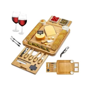 Juego de tabla para servir queso de bambú - Elegante plato para charcutería, juego de boda - Imagen 1 de 7