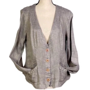 Flax taupe 100% Linen Houndstooth lightweight jacket with pockets. Small. EUC - Picture 1 of 9