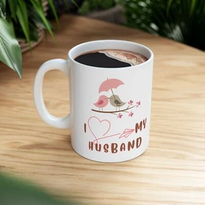Tazza in ceramica I Love My Husband con simpatici uccellini | Tazza da caffè romantica per donna - Foto 1 di 8