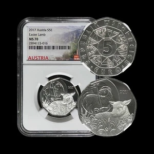 AUSTRIA. 2017, 5 Euro, Silver - NGC MS70 - Top Pop 🥇 Easter, Lamb of God - Picture 1 of 9