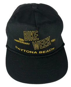 Vintage 90's Daytona Bike Week 1991 Snapback Trucker Hat 50th Anniversary Black - Picture 1 of 9
